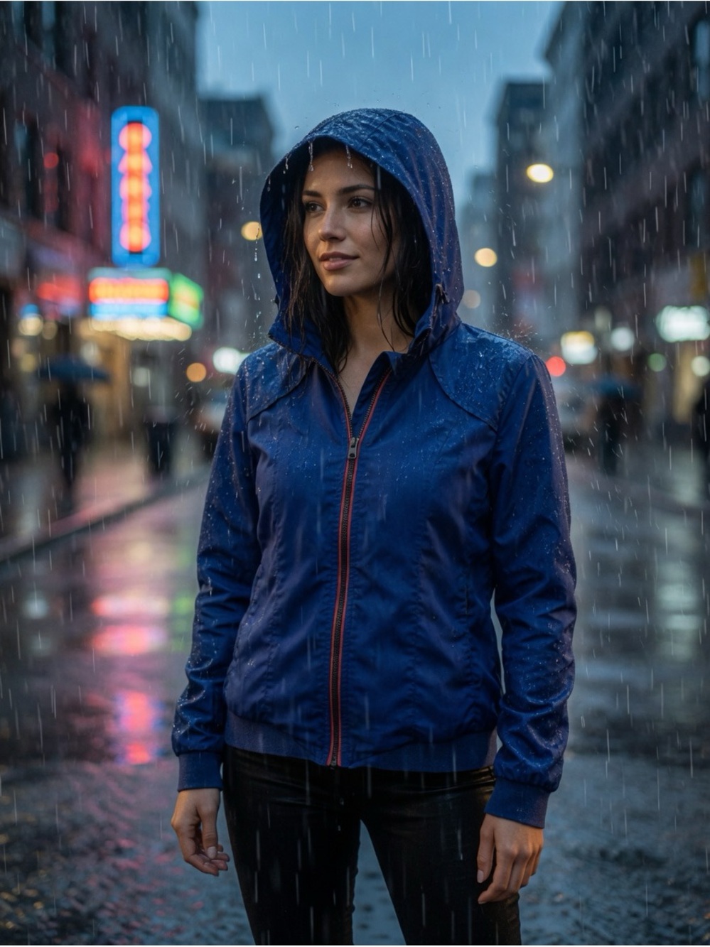 Zara Women’s Blue Hooded Rain Jacket - Lightweight Water-Resistant Coat Small